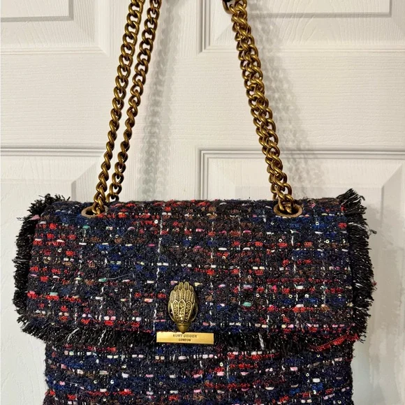 Kurt Geiger London Kensington Tweed Chain Shoulder Bag Multicolor Eagle Clasp - Picture 2 of 4